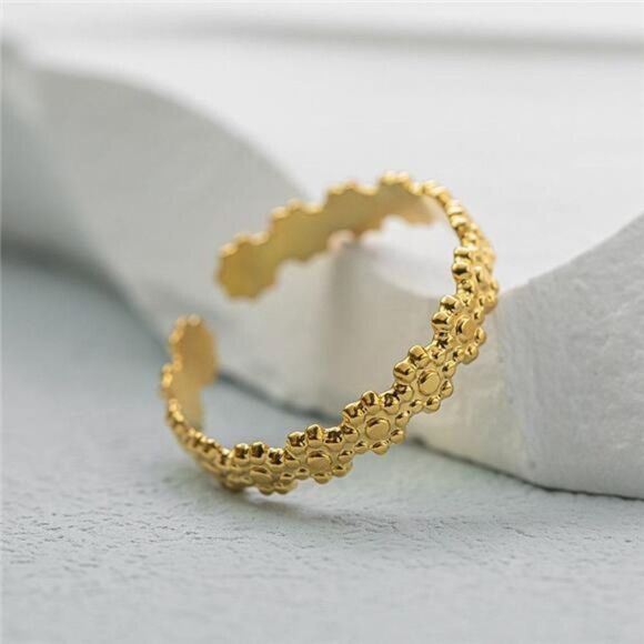 Gold Floral Open Ring Dainty Ring for Her Gold Cuff Adjustable Ring Gift - Picture 1 of 7